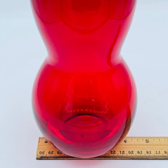 MCM Rudy Red Hand Blown Art Glass Gourd Hourglass Shaped Vase - Picture 9 of 12